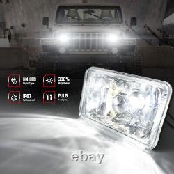 2x 4X6 inch White LED Headlights Chrome Hi/Lo Beam for Dodge Dakota 1987-1993