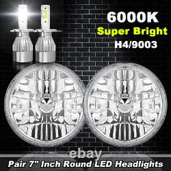 7 Inch led GLASS Headlight Round, ORIGINAL CLASSIC LOOK Conversion Chrome pair