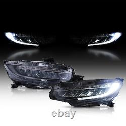 For 2016-21 Honda Civic LED DRL Black Projector Headlights Sequential Lamps Pair