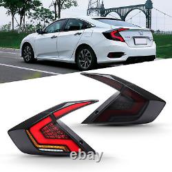 Smoked LED Tail Lights For 2016-2021 Honda Civic Sedan 10th Gen Rear Lamps LH+RH