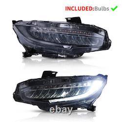Phares de projecteur à LED DRL noirs pour Honda Civic 2016-21 avec lampes séquentielles en paire