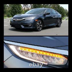 Phares de projecteur à LED DRL noirs pour Honda Civic 2016-21 avec lampes séquentielles en paire
